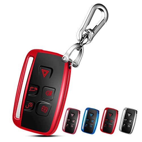 QBUC for LAND ROVER Key Fob Cover Case with Keychain for Range Rover Evoque Sport Velar Land Rover Discovery Jaguar F-Pace F-Type XE XEL XF XFL XJ Accessories (Red) - Image 1