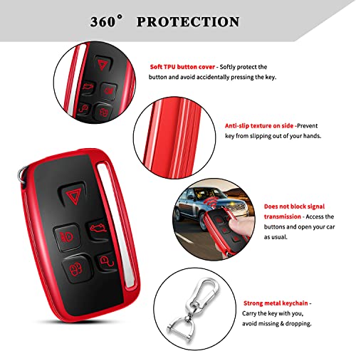 QBUC for LAND ROVER Key Fob Cover Case with Keychain for Range Rover Evoque Sport Velar Land Rover Discovery Jaguar F-Pace F-Type XE XEL XF XFL XJ Accessories (Red) - Image 4
