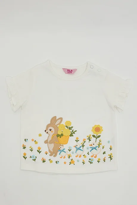 R&b Embroidered Top with Crew Neck and Short Sleeves