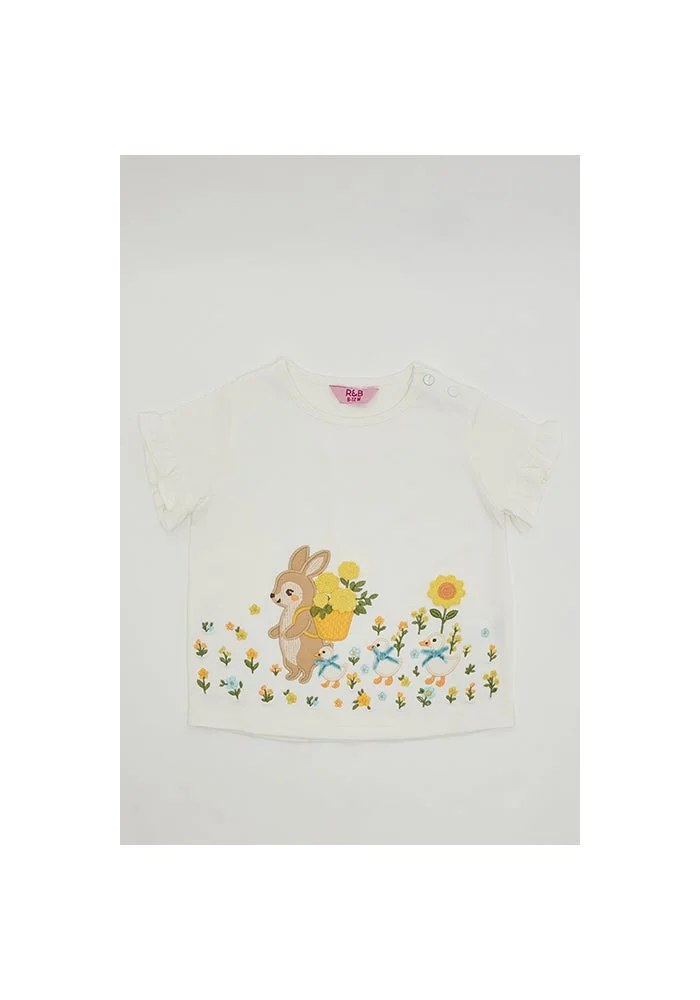 R&b Embroidered Top with Crew Neck and Short Sleeves