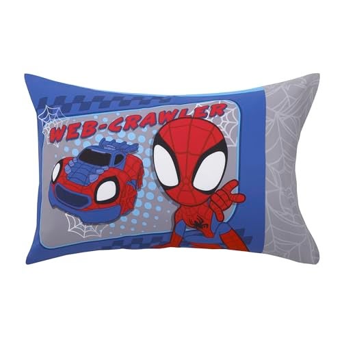 NoJo Marvel Spiderman Spidey and his Amazing Friends Spidey Time Red, Blue, and Grey 4 Piece Toddler Bed Set - Comforter, Fitted Bottom Sheet, Flat Top Sheet, and Reversible Pillowcase - Image 5