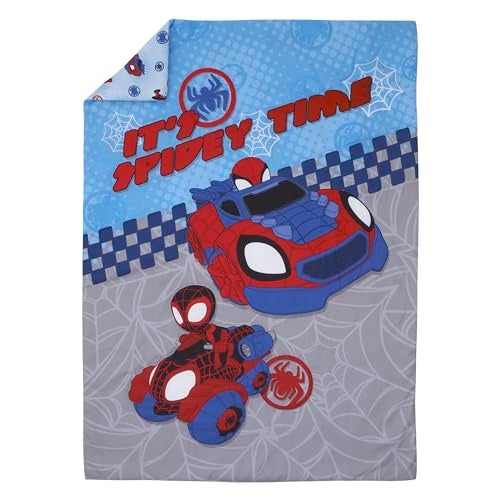 NoJo Marvel Spiderman Spidey and his Amazing Friends Spidey Time Red, Blue, and Grey 4 Piece Toddler Bed Set - Comforter, Fitted Bottom Sheet, Flat Top Sheet, and Reversible Pillowcase - Image 2