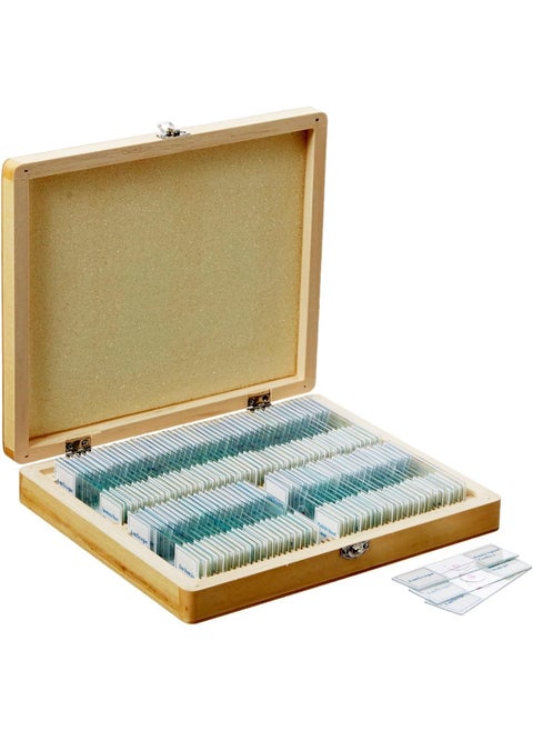 AmScope PS100A Prepared Microscope Slide Set for Basic Biological Science Education 100 Slides Set A Includes Fitted Wooden Case