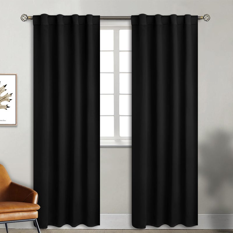 BGment الستائر السوداء السوداء 84 بوصة لغرفة النوم - جيب قضيب وتبويب الظهر الستائر الفتاة الحرارية الغرفة المعزولة الستائر الغامق لغرفة المعيشة 2 لوحات الستار النافذة (38 × 84 بوصة أسود) - Image 1