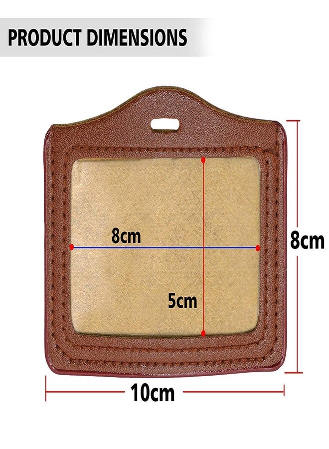 Shining Zon Leather Clear ID Window ID Badge Holder Horizontal ID Card Holder with Lanyard(Brown, 7 X 10 cm) (Pack of 25) - Image 3