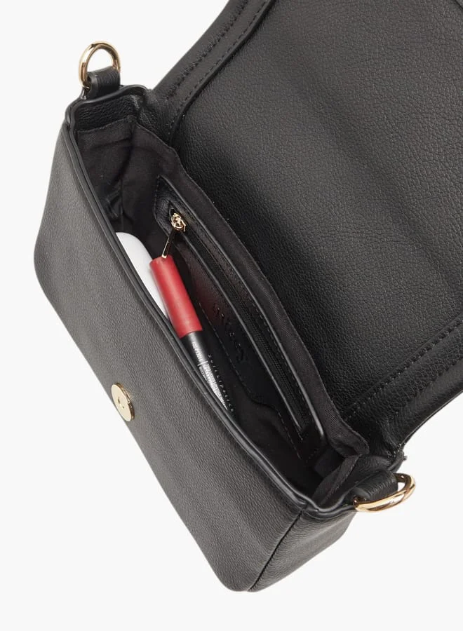 MISSY Women Logo Embossed Crossbody Bag with Detachable Strap and Flap Closure