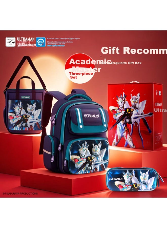 Ultraman Children's School Bag For Boys In Grades 1-4, Ultraman Backpack Gift Set With Load Reduction, Su80092 Green - Image 1