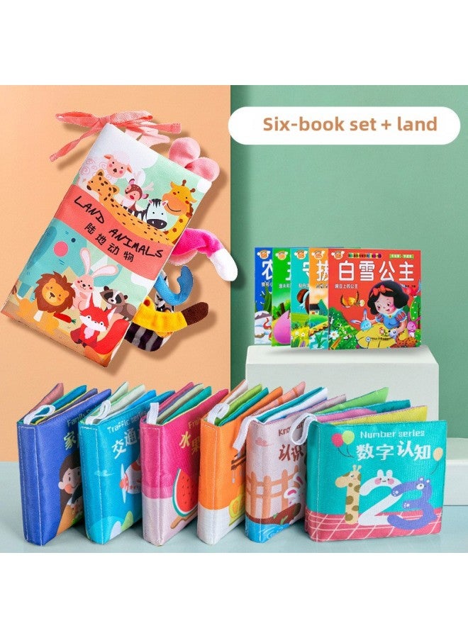 Baby's Cloth Book Baby's Early Education Can't Tear Rip Bite Toy Three-dimensional Early Education 6 Months Infant's Educational Book-Color:Bilingual 6-piece Set + Land Tail (5 Story Books Included)  - Image 1