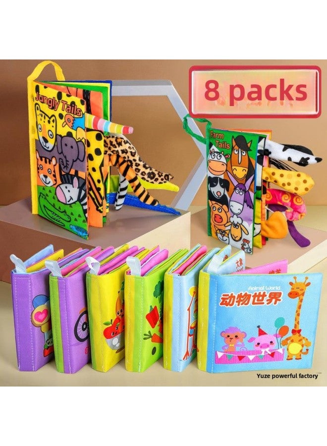 Baby's Cloth Book Baby's Early Education Can't Tear Rip Bite Toy Three-dimensional Early Education 6 Months Infant's Educational Book-Color:Bilingual 6-piece Set + Land Tail (5 Story Books Included)  - Image 3