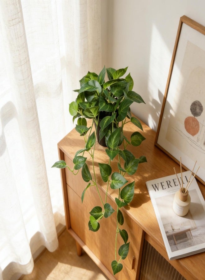 EQUSPUR 2Pcs Faux Hanging Plant Indoor, Artificial Potted Plants with Plastic Pot, Fake Ivy Plants for Home Decor for Room Office Shelf Tabletop Decoration - Image 3