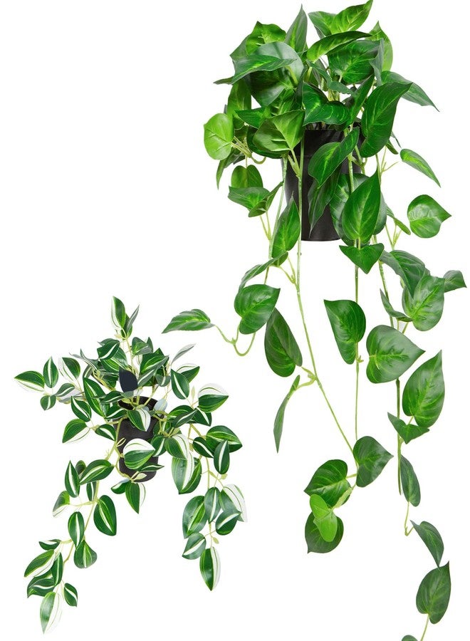 EQUSPUR 2Pcs Faux Hanging Plant Indoor, Artificial Potted Plants with Plastic Pot, Fake Ivy Plants for Home Decor for Room Office Shelf Tabletop Decoration - Image 1