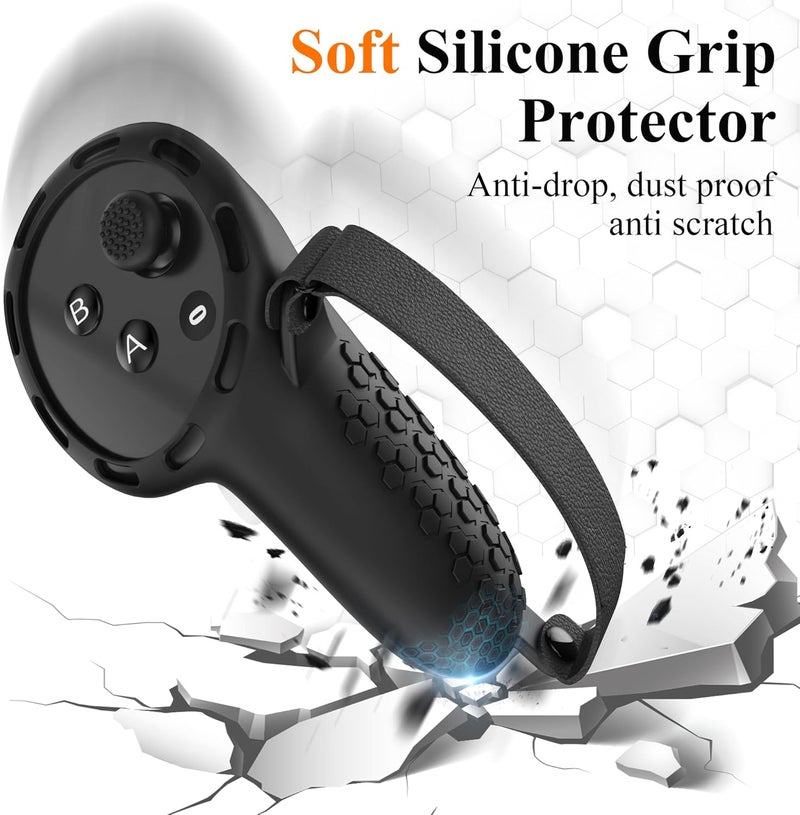 Controller Grips for Meta Quest 3 and Quest 3S, Silicone Grips Cover Protective Sleeve with Controller Hand Straps and 2pcs Joystick Cover for Oculus Quest 3 3S Accessories - Black - Image 5