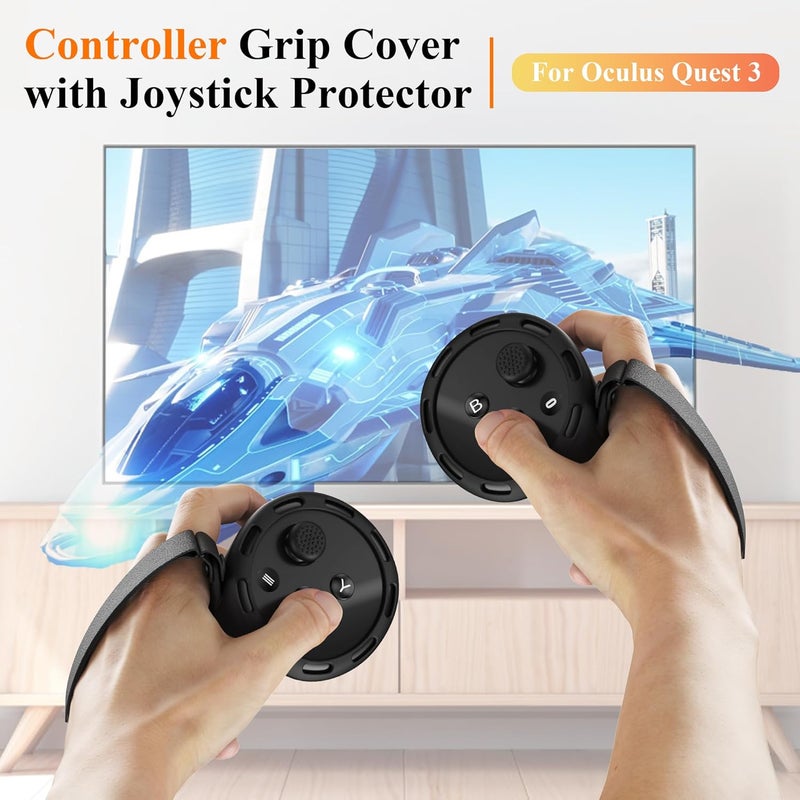 Controller Grips for Meta Quest 3 and Quest 3S, Silicone Grips Cover Protective Sleeve with Controller Hand Straps and 2pcs Joystick Cover for Oculus Quest 3 3S Accessories - Black - Image 4