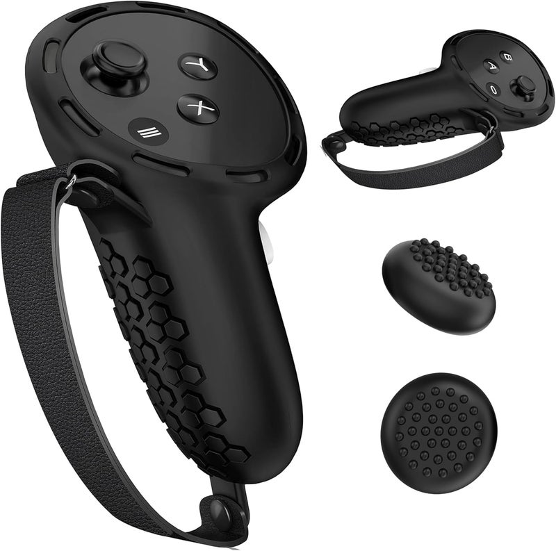 Controller Grips for Meta Quest 3 and Quest 3S, Silicone Grips Cover Protective Sleeve with Controller Hand Straps and 2pcs Joystick Cover for Oculus Quest 3 3S Accessories - Black - Image 2