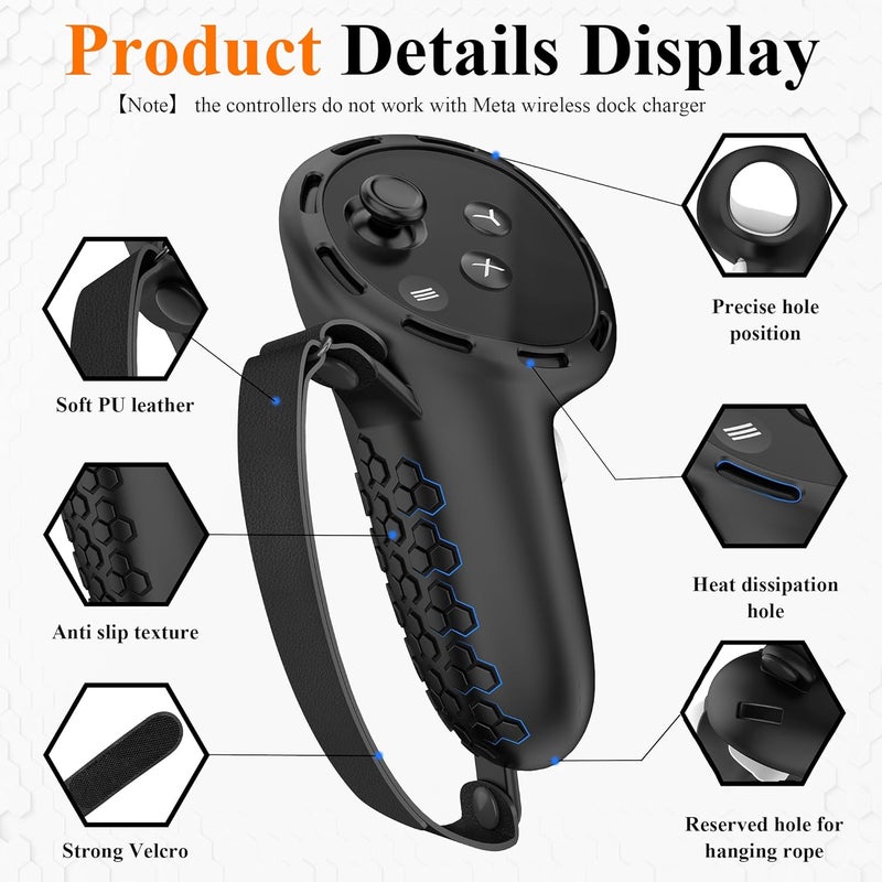 Controller Grips for Meta Quest 3 and Quest 3S, Silicone Grips Cover Protective Sleeve with Controller Hand Straps and 2pcs Joystick Cover for Oculus Quest 3 3S Accessories - Black - Image 3