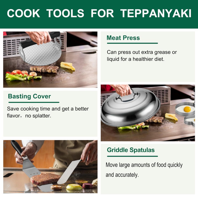 Grilljoy 46PC Griddle Accessories Set with Robust Plastic Handle, All-in-One Griddle Tools Kit for Flat Top Grills Teppanyaki Hibachi, Stainless Steel Grill Spatula Kit for Outdoor Camping Grilling - Image 2