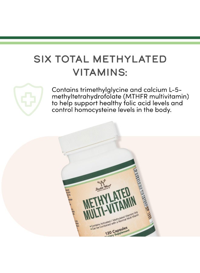 Double Wood Supplements Methylated Multivitamin – Activated B Complex with Methylfolate, Methylcobalamin & Trimethylglycine (TMG) | MTHFR Support, Energy & Metabolism | Non-GMO, Gluten Free | 120 Capsules - Image 4