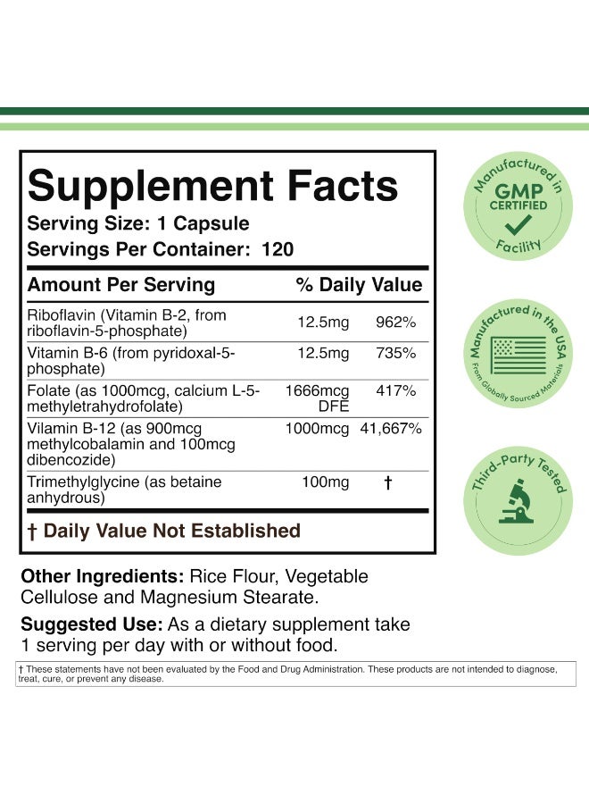 Double Wood Supplements Methylated Multivitamin – Activated B Complex with Methylfolate, Methylcobalamin & Trimethylglycine (TMG) | MTHFR Support, Energy & Metabolism | Non-GMO, Gluten Free | 120 Capsules - Image 5