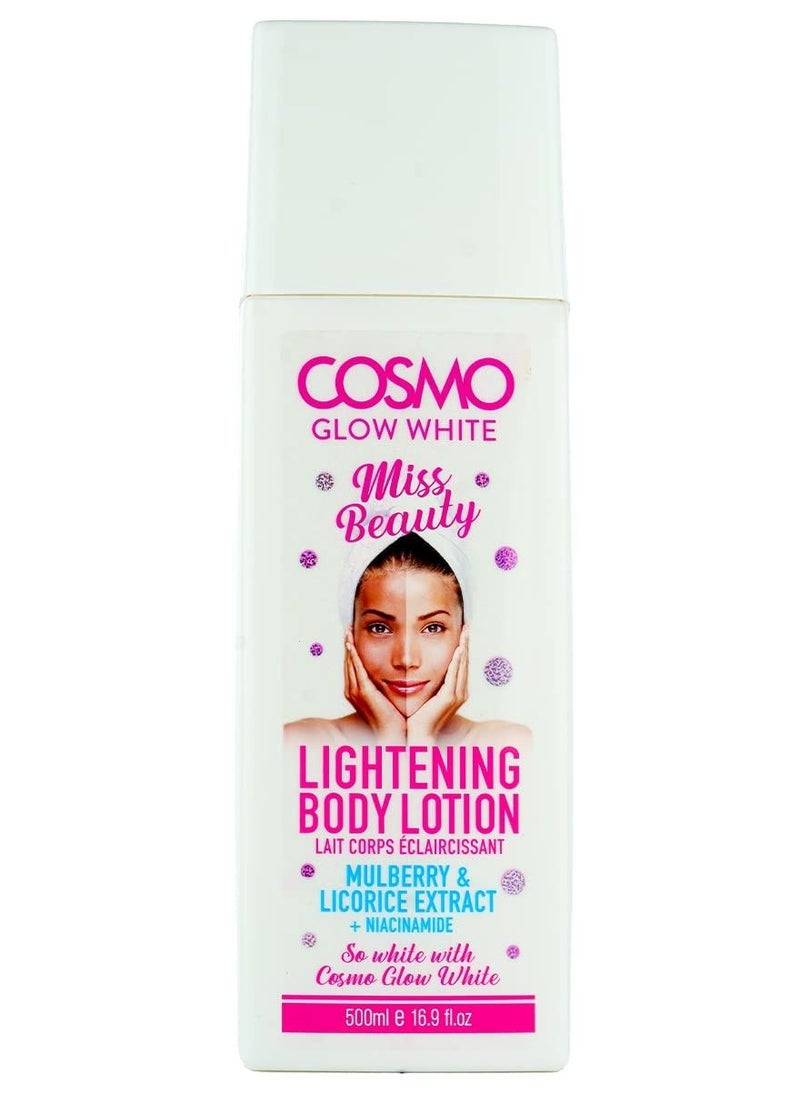 COSMO - لوشن تفتيح الجسم كوزمو جلو وايت 500 مل، مستخلص التوت والعرق السوس، يقلل من ظهور التجاعيد، للرجال والنساء - Image 1