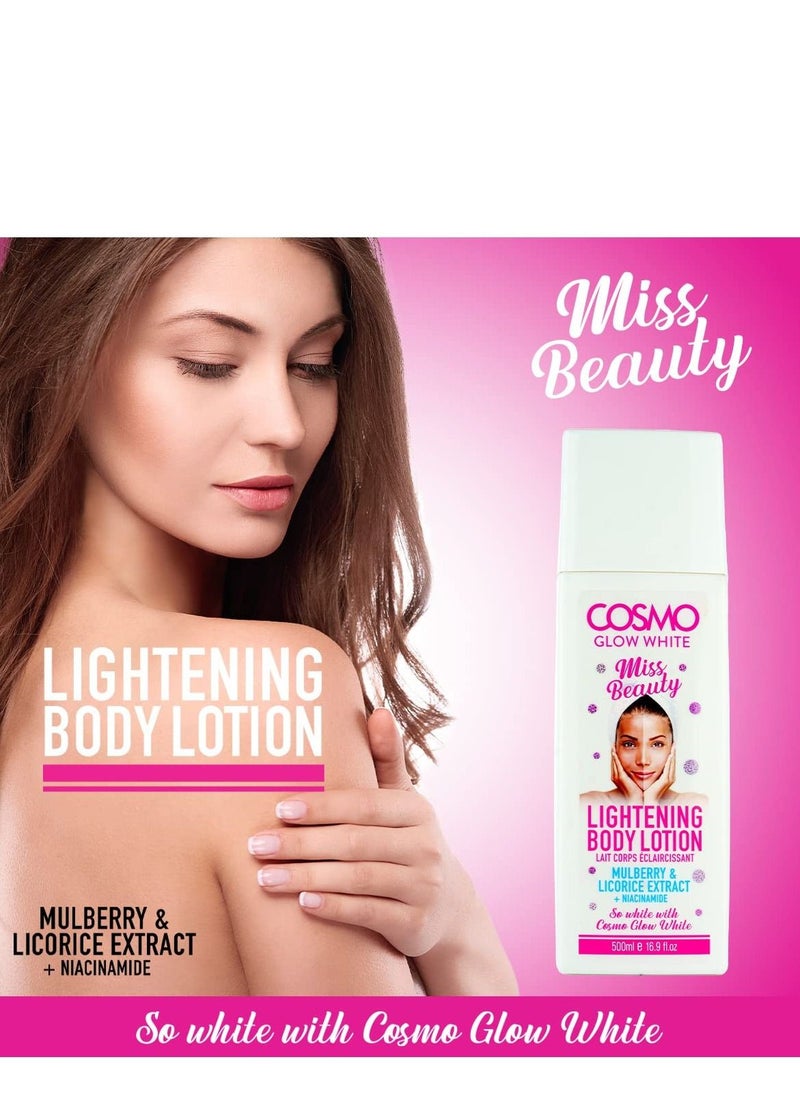 COSMO - لوشن تفتيح الجسم كوزمو جلو وايت 500 مل، مستخلص التوت والعرق السوس، يقلل من ظهور التجاعيد، للرجال والنساء - Image 1