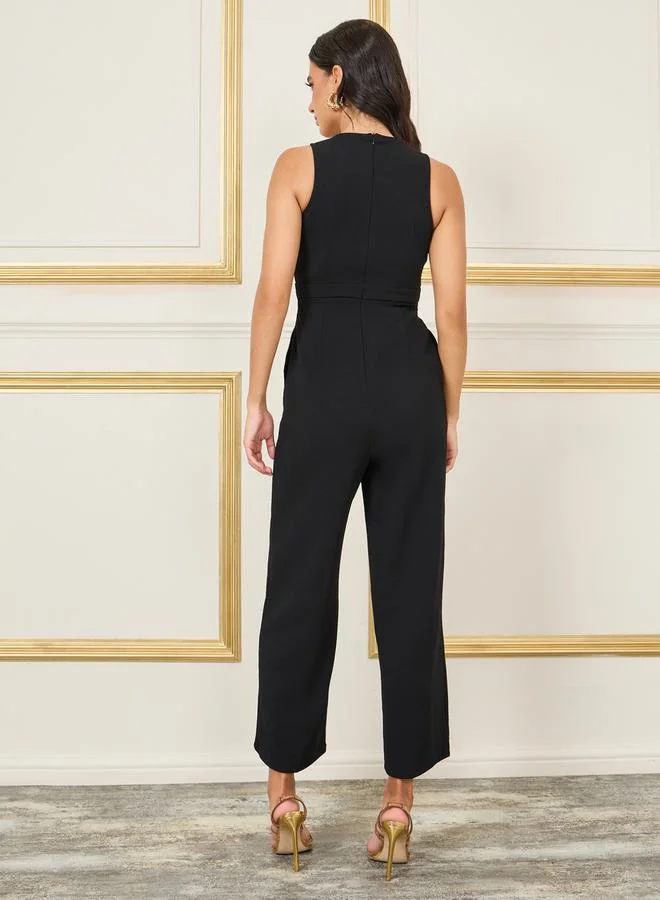 ستايلي Textured Metal Detail Strap Wide Leg Jumpsuit with Pocket