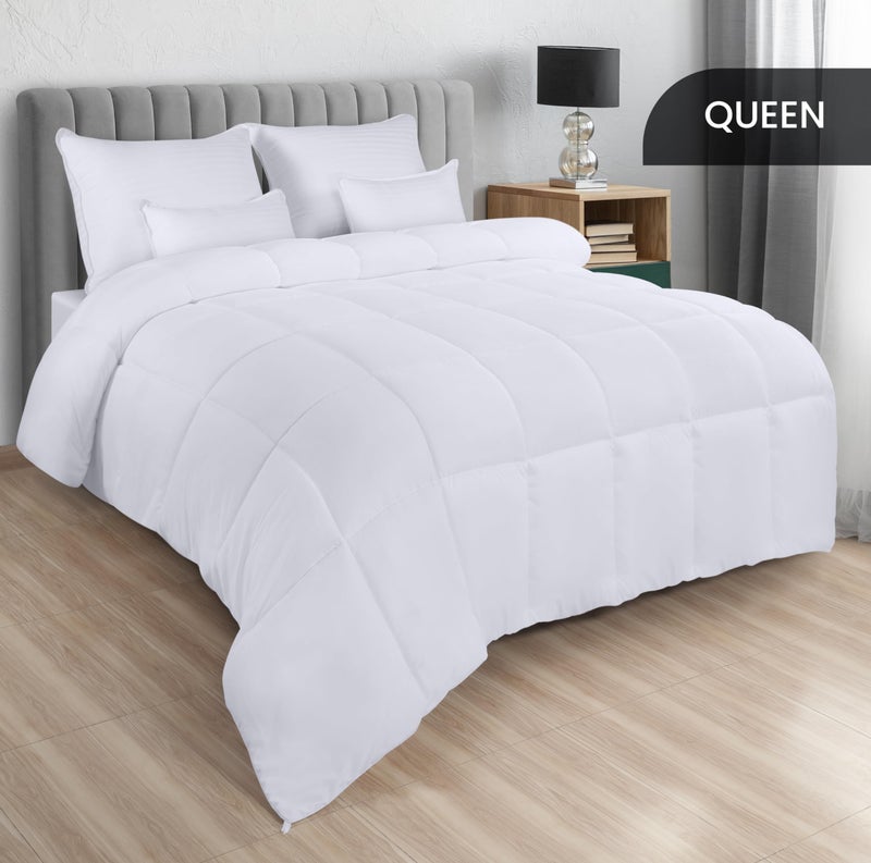 Utopia Bedding Comforters Queen Size, All Season Duvet Insert, Down Alternative Box Stitched Bed Comforter with Corner Tabs, Machine Washable (White) - Image 1
