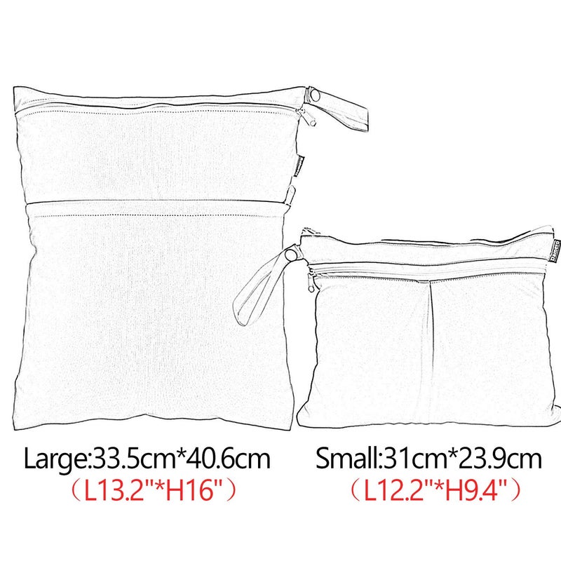 Damero حقيبة دامييرو 2 قطعة للرطوبة والجفاف للحفاضات القماشية، ملابس السباحة، الملابس، مثالية للسفر، التمارين، دور الرعاية، واسعة ومقاومة للماء (فراشات وزهور) - Image 4