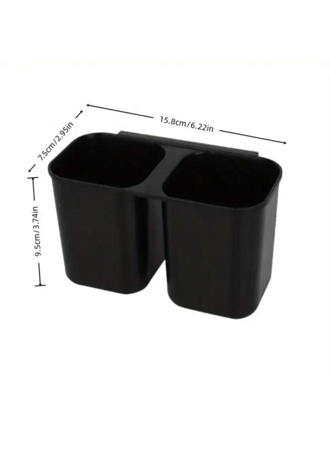 Black Cutlery Organizer Double Cup Design Compact Kitchen Utensil Drainer Holder - Image 2