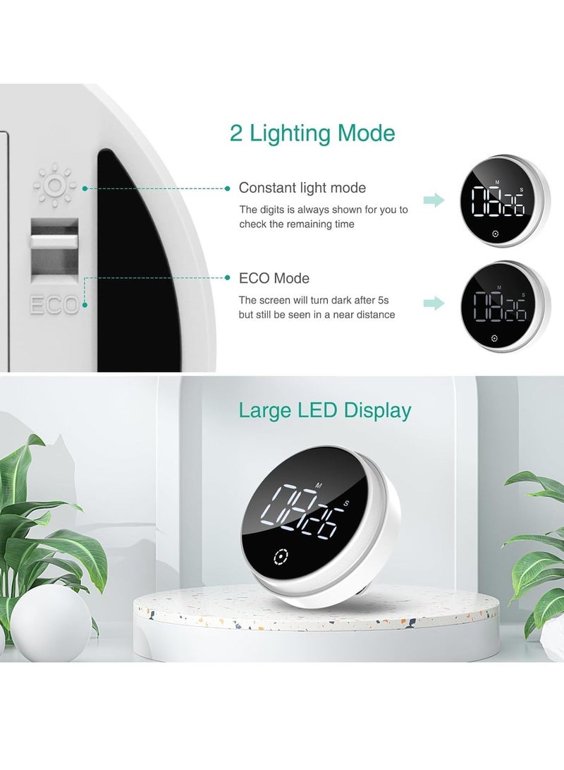 Kitchen Timer, Large LED Digital Magnetic Timer, Countdown Countup Timer with Knob Control and 3-level Volume Alarm for Kitchen Classroom Homework Fitness White 3 Inch  - Image 2