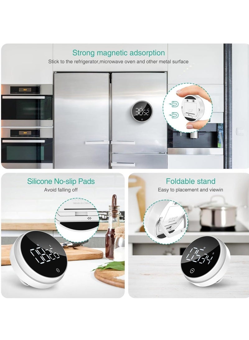 Kitchen Timer, Large LED Digital Magnetic Timer, Countdown Countup Timer with Knob Control and 3-level Volume Alarm for Kitchen Classroom Homework Fitness White 3 Inch  - Image 5
