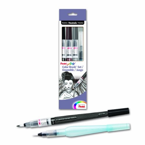 Pentel مجموعة فرشاة الماء الملون من بنتل آرتس، أسود/رمادي/بني/أكواش (GFLFRHBP) - Image 1