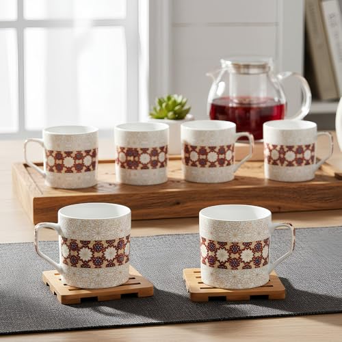 UPC U.P.C. Ceramic Cup Set of 6 for Tea, Tea Cup Set of 6, Microwave Safe Tea Cups, Dishwasher Safe Coffee Cup Set, Tea Set Bone-Ash Free, Elevate Your Coffee Experience-150ml. - Image 1