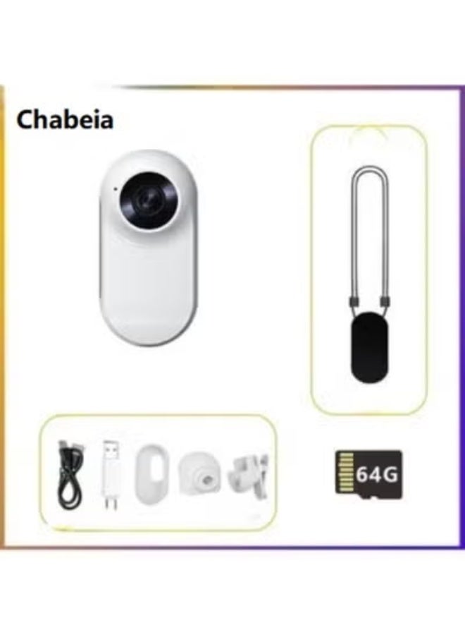 Chabeia 1080P Mini Sport Camera, Mini Action Cam with Built in 64GB Memory Card, Thumb Sized The Compact Cameras for Work, Travel, Cycling and Pets Cat Camera Collar（Contains 128G memory card, data cable, adapter, silicone cover, base, back clip, magnetic collar, white） - Image 1
