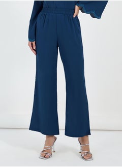 Styli Crepe Texture Embellished Sleeves Hem Longline Shirt & Wide Leg Pants Modest Set  - Image 5