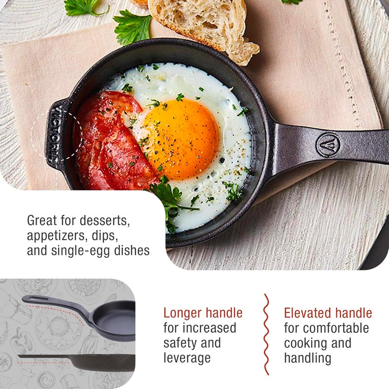 Victoria Mini Skillet Cast Iron Small Frying Pan Seasoned with 100% Kosher Certified Non-GMO Flaxseed Oil, 4.7", Black - Image 4