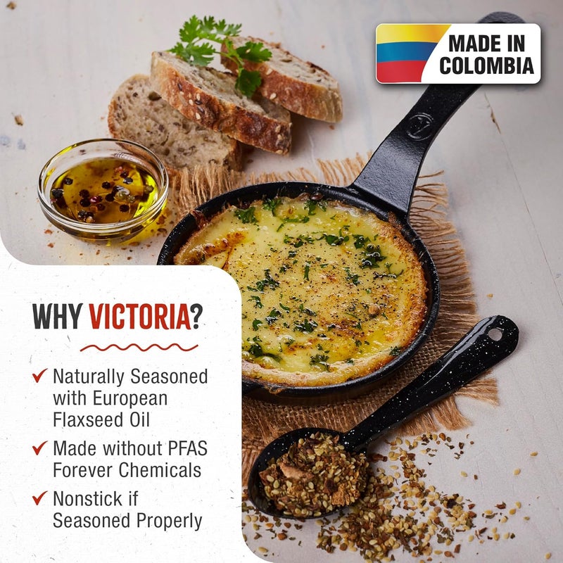 Victoria Mini Skillet Cast Iron Small Frying Pan Seasoned with 100% Kosher Certified Non-GMO Flaxseed Oil, 4.7", Black - Image 2