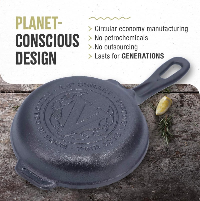 Victoria Mini Skillet Cast Iron Small Frying Pan Seasoned with 100% Kosher Certified Non-GMO Flaxseed Oil, 4.7", Black - Image 5
