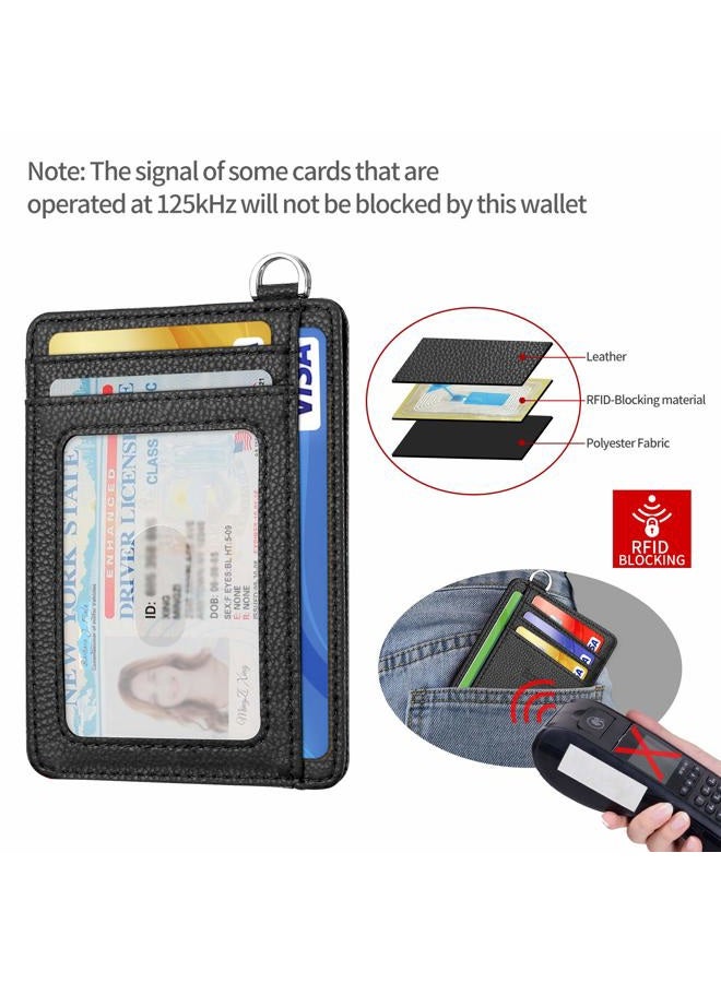 EcoVision Slim Minimalist Front Pocket Wallet, RFID Blocking Credit Card Holder Wallet with Detachable D-Shackle for Men Women, Litchi Black & Ocean Blue, S, Minimalist - Image 3