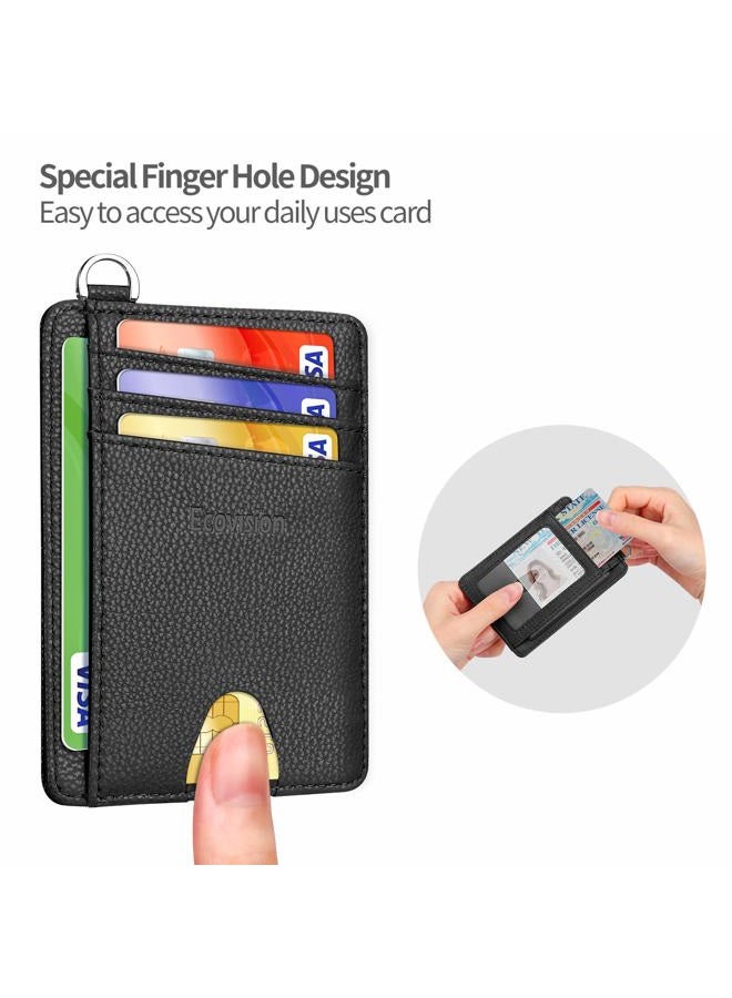 EcoVision Slim Minimalist Front Pocket Wallet, RFID Blocking Credit Card Holder Wallet with Detachable D-Shackle for Men Women, Litchi Black & Ocean Blue, S, Minimalist - Image 5