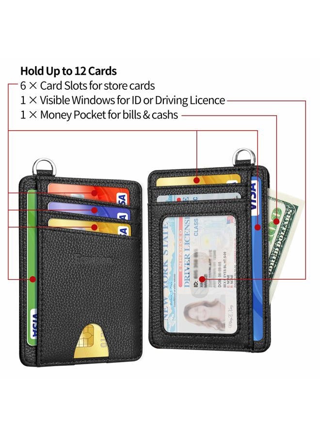 EcoVision Slim Minimalist Front Pocket Wallet, RFID Blocking Credit Card Holder Wallet with Detachable D-Shackle for Men Women, Litchi Black & Ocean Blue, S, Minimalist - Image 4