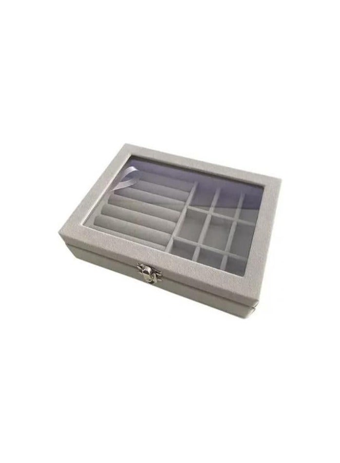 Elegant Velvet Glass Jewelry Box - Portable Ring and Earring Organizer, Small Travel Case for Rings, Necklaces, Bracelets, Elegant Jewelry Storage for Women's Gifts (Grey) - Image 2
