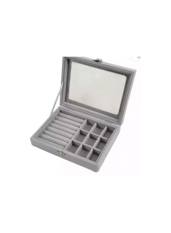Elegant Velvet Glass Jewelry Box - Portable Ring and Earring Organizer, Small Travel Case for Rings, Necklaces, Bracelets, Elegant Jewelry Storage for Women's Gifts (Grey) - Image 3