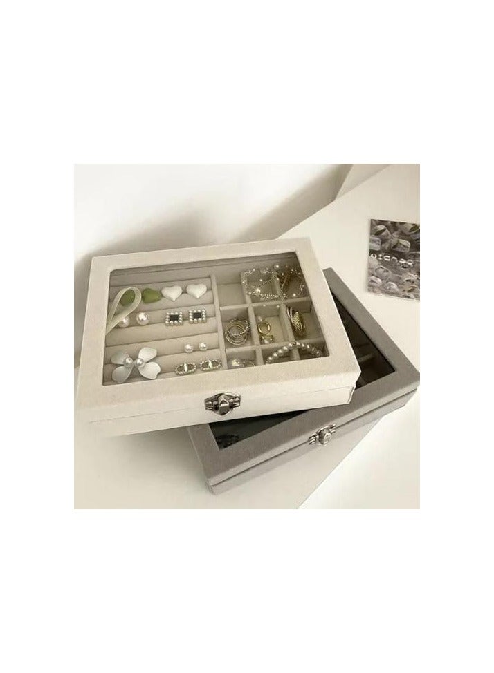 Elegant Velvet Glass Jewelry Box - Portable Ring and Earring Organizer, Small Travel Case for Rings, Necklaces, Bracelets, Elegant Jewelry Storage for Women's Gifts (Grey) - Image 5