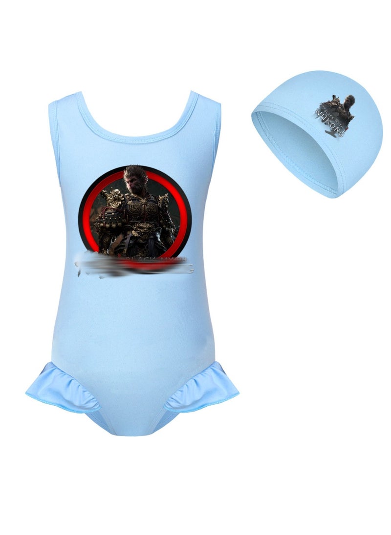 MQD Black Myth Goku Girls' One Piece Swimsuit And Cap Set 