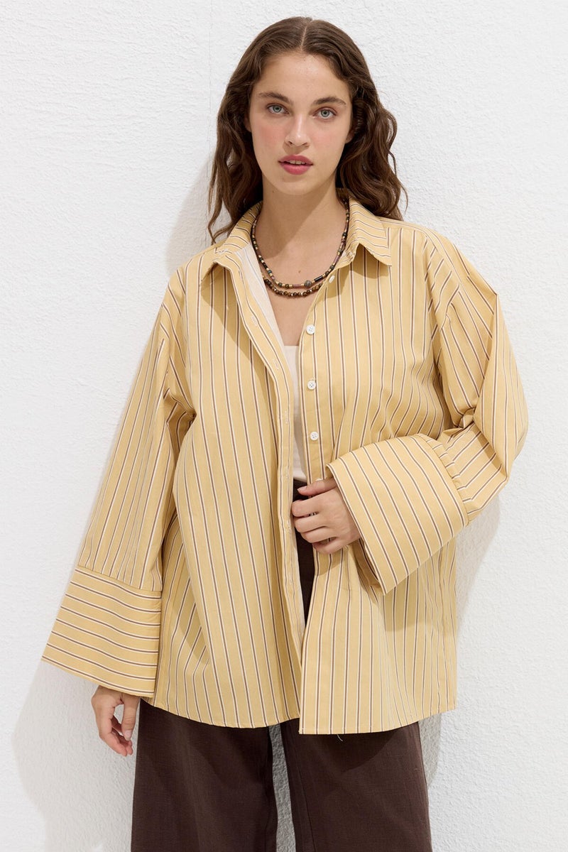 Manuka Striped Cotton Shirt Yellow Stripe  - Image 1