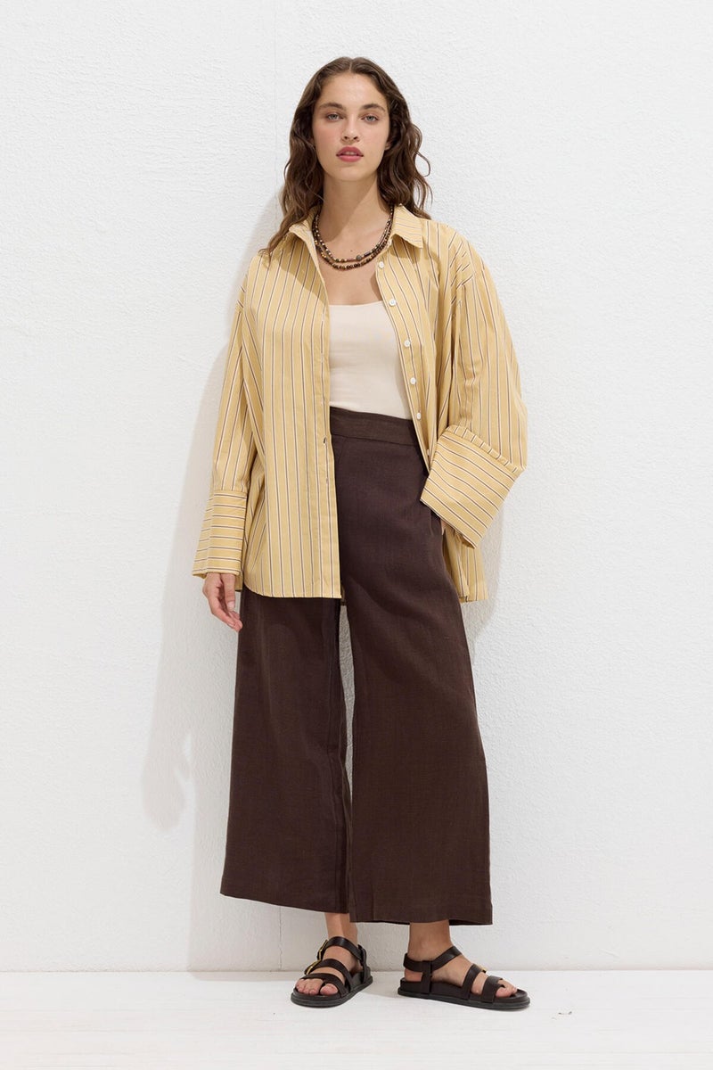 Manuka Striped Cotton Shirt Yellow Stripe  - Image 3