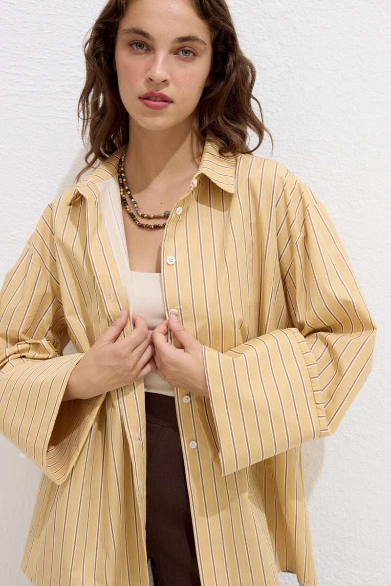 Manuka Striped Cotton Shirt Yellow Stripe  - Image 5