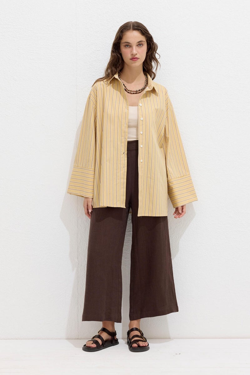 Manuka Striped Cotton Shirt Yellow Stripe  - Image 2