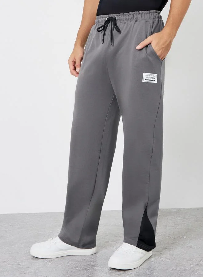 Styli Men Grey Straight Fit Badge Detail Joggers