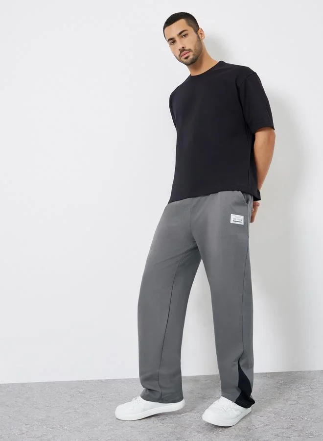 Styli Men Grey Straight Fit Badge Detail Joggers